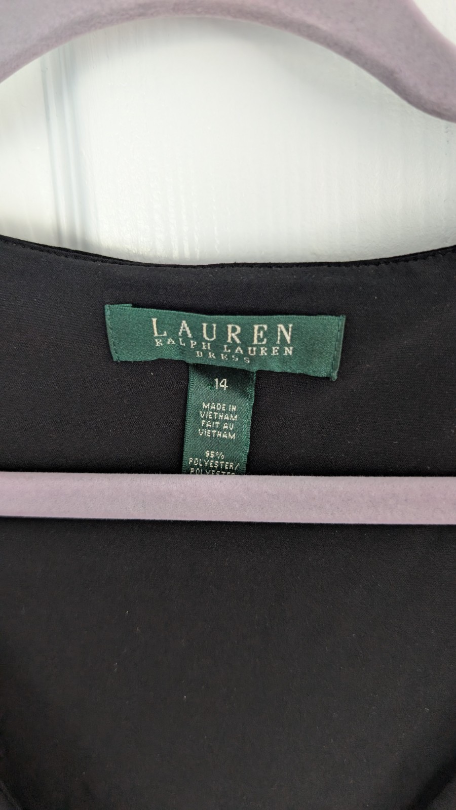 Lauren Ralph Lauren Black Ruched V-Neck Dress Stretch Sleeveless 14