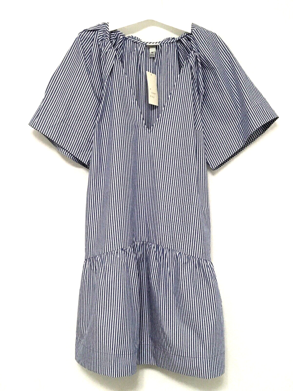A New Day Womens Size XS Blue & White Striped Poplin Flutter Sleeve Dress