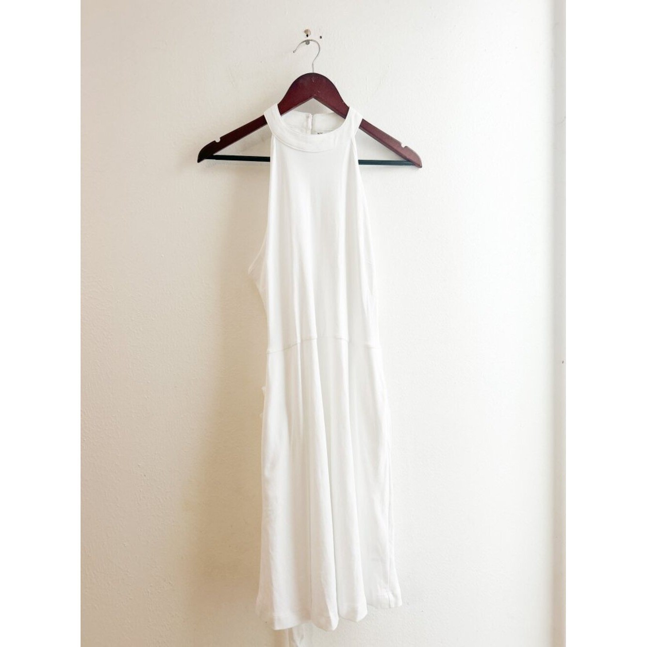 NY&CO 100% Cotton Halter Belted Fit & Flare Dress with Pockets | White | SZ L