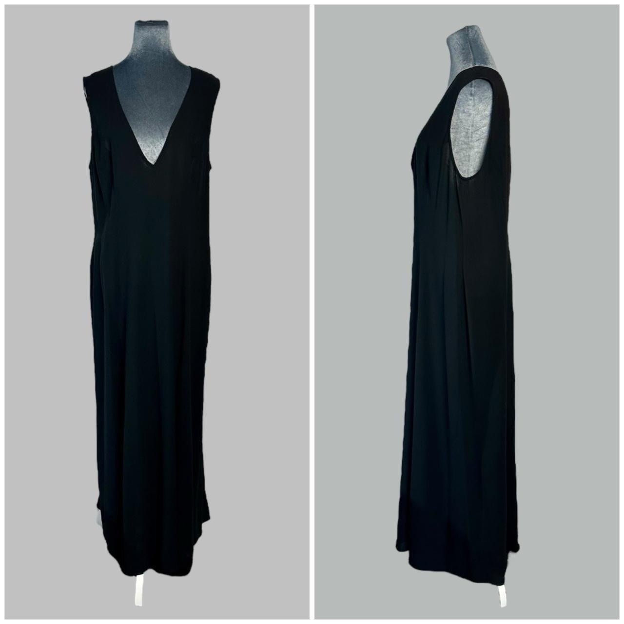 Vintage 90s DKNY 100% Wool Black Semi Sheer Lightweight Woven Long Maxi Dress 14
