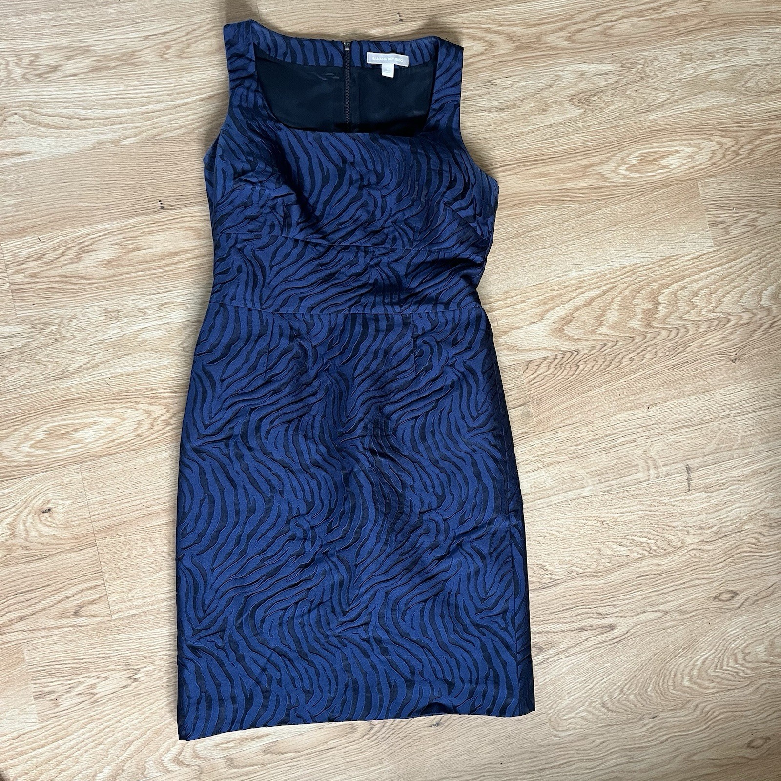 Banana Republic Womens Navy Black Zebra Stripe Square Neck Column Cocktail Dress