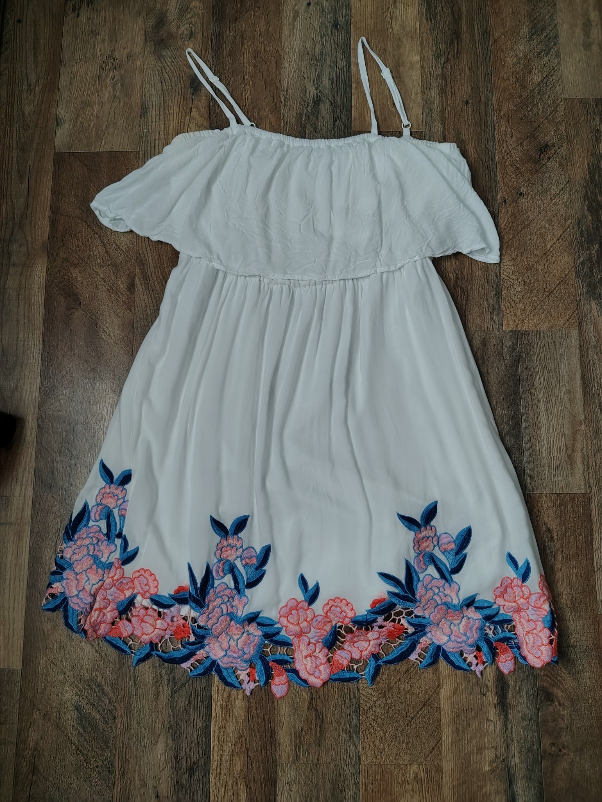 As U Wish Women’s White Floral Embroidered Off Shoulder A-Line Dress XL