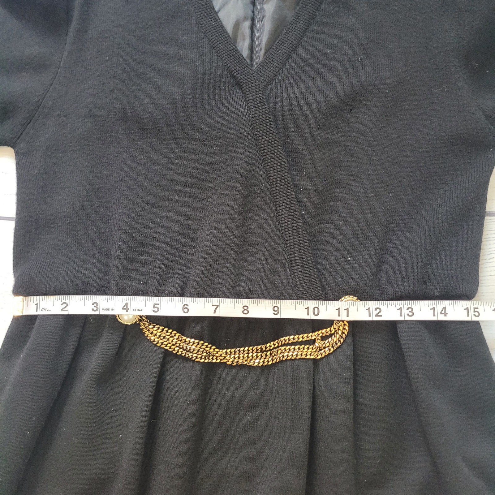 Talbots Size 8p Vintage 100% Wool Sweater Dress Pearl Chain Attached Belt