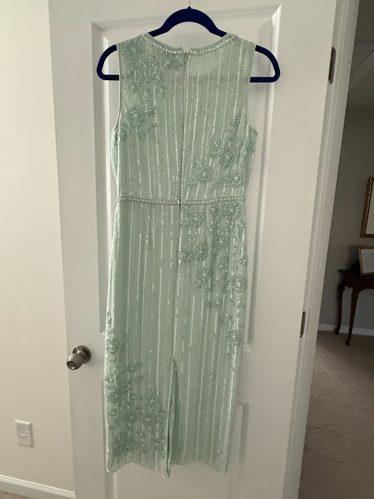 Mac Duggal Mint Green Sage Sequined Evening Wedding Dress Size 6