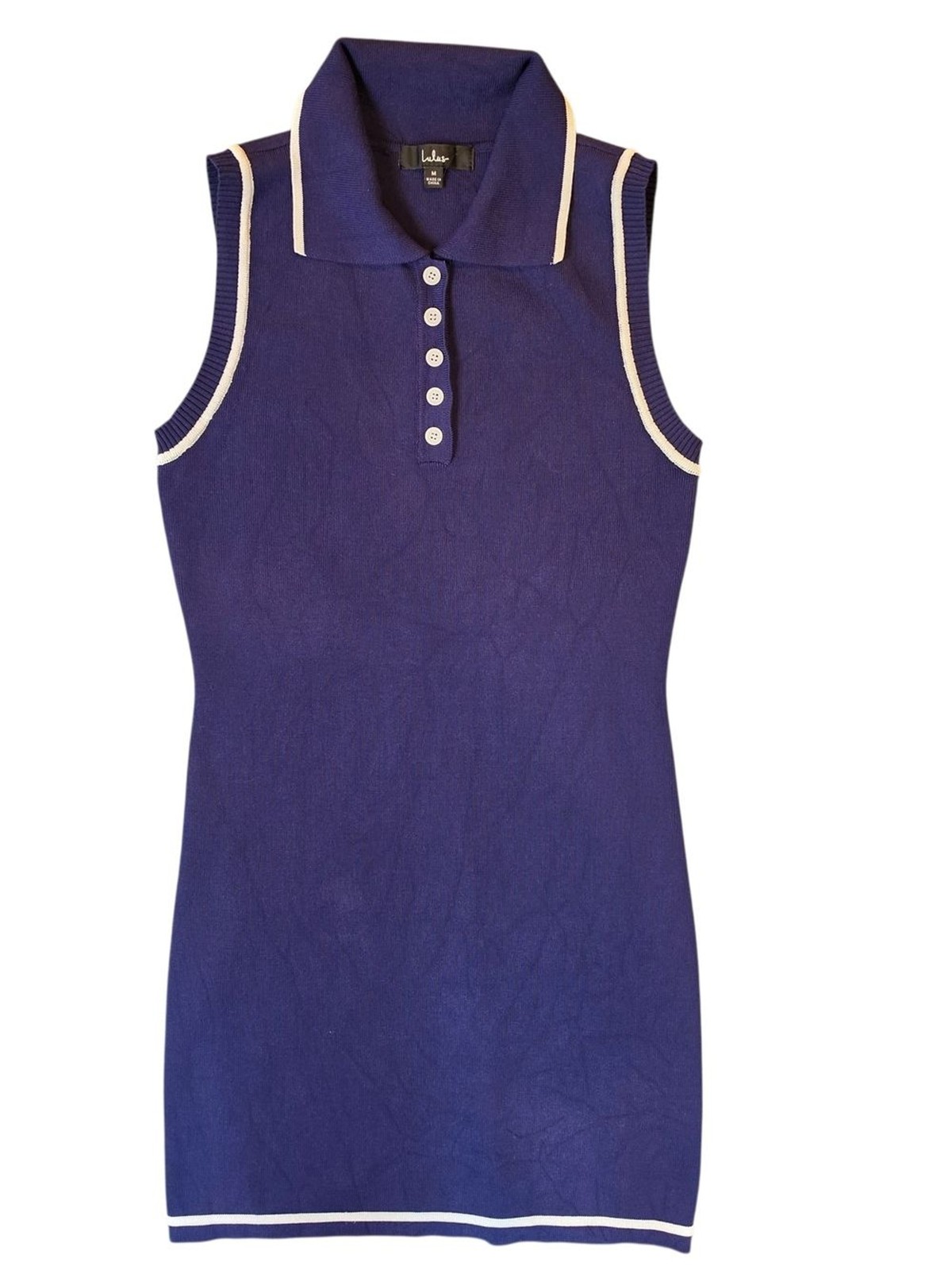 Lulus Polo Mini Sweater Dress Womans Medium Navy Blue Golf Tennis Preppy Sporty