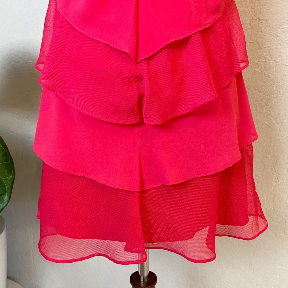 PHASE EIGHT Women’s Size 2 Raspberry Pink Sage Pleated Ruffle A-Line Mini Dress
