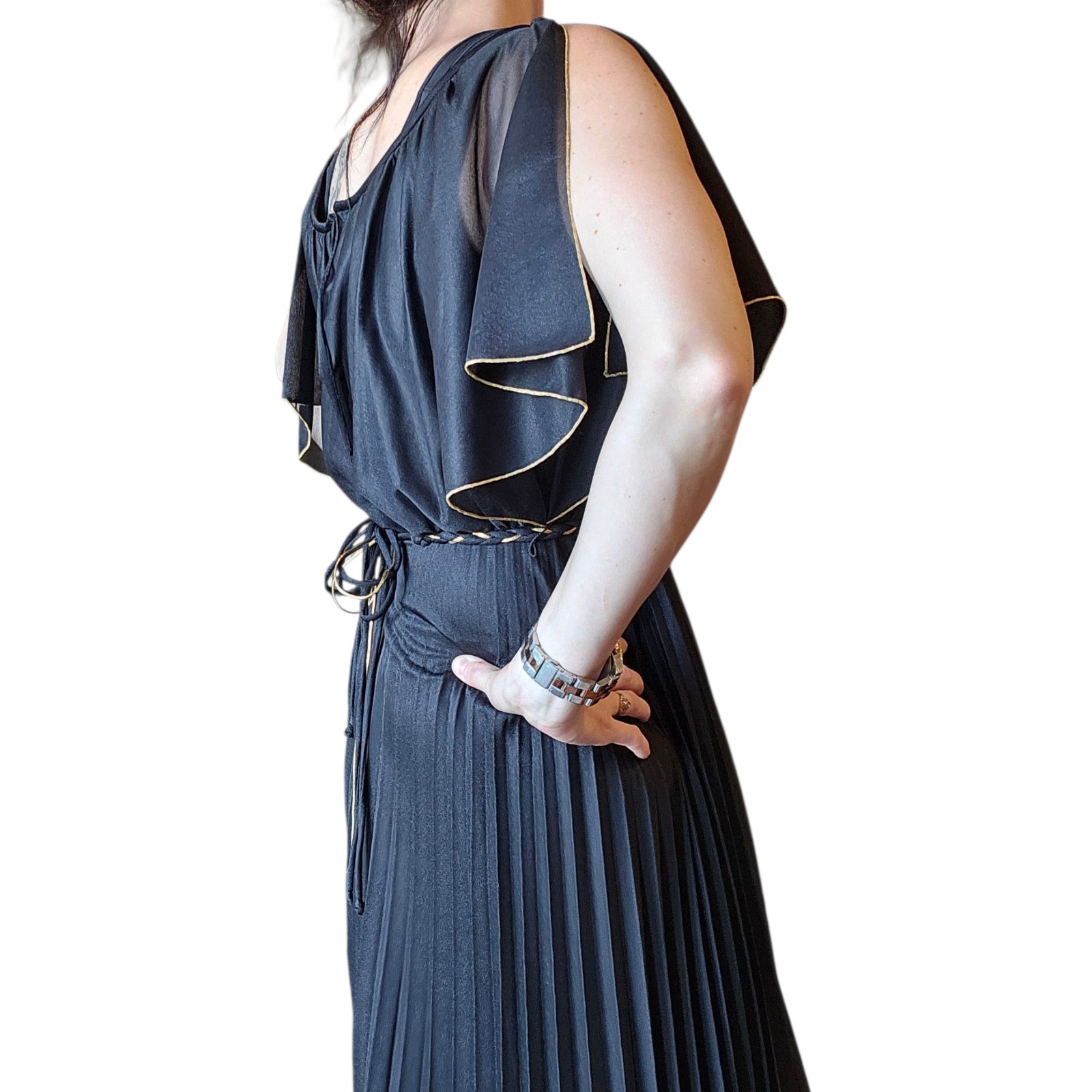 VTG Black Fairy Goddess Long Dress Formal Floor Length Sz 6 Greecian Party Belt