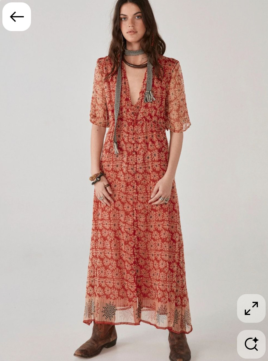 Maison Hotel Celine Maxi Dress M “Las Dalias” Block Print Boho Worn Once