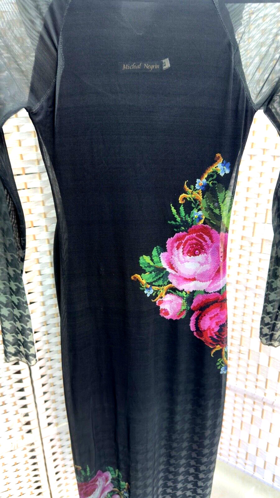 Michal Negrin Length Black Dress With Colorful Flowers Dress Size – XS –
