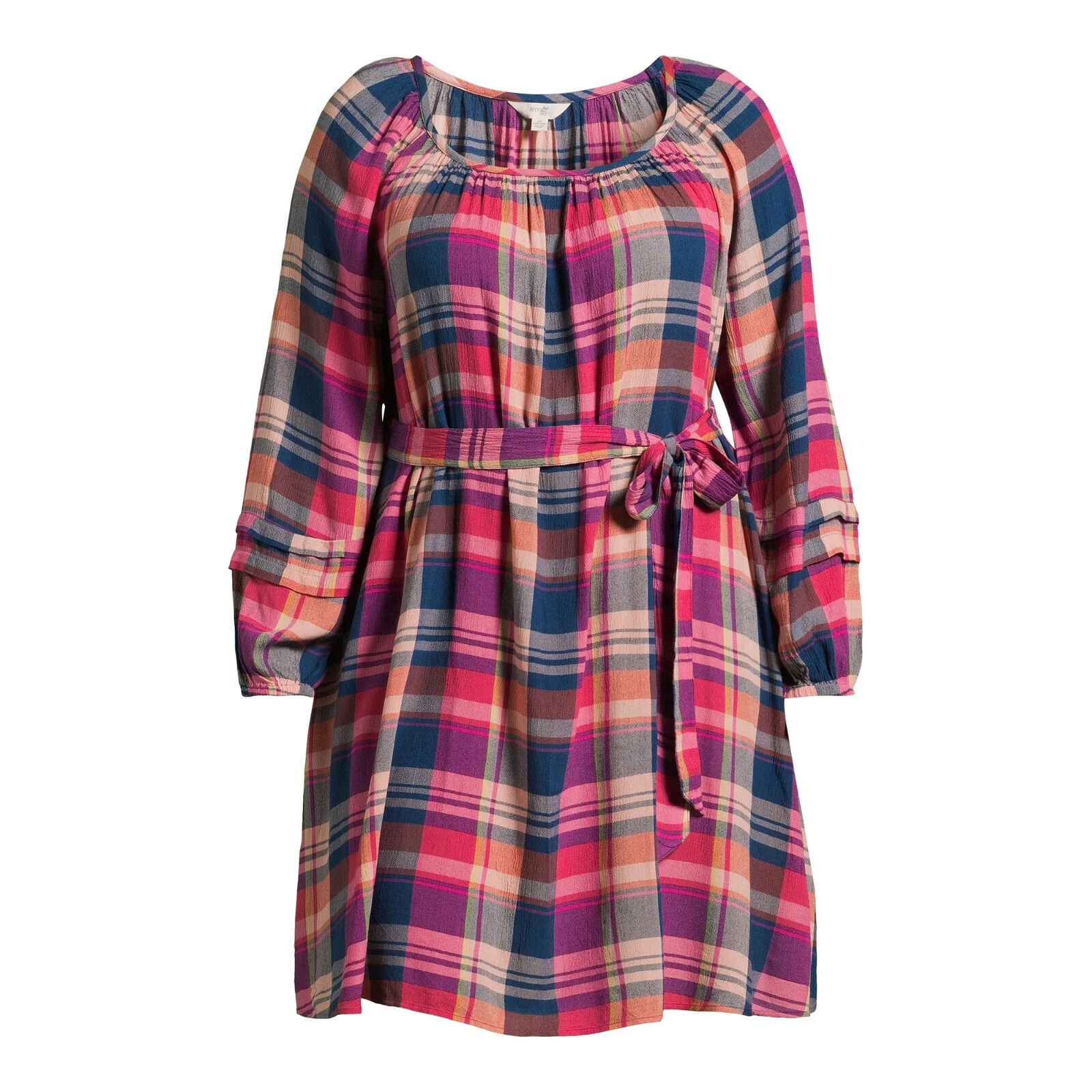 Terra & Sky Women’s Plus Size Shirred Mini Dress 0X (14W) Plaid