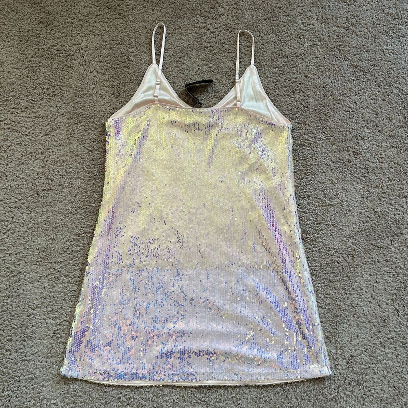 Allegra K Sequin Spaghetti Strap V Neck Cocktail Sparkly Mini Dress NWT Large
