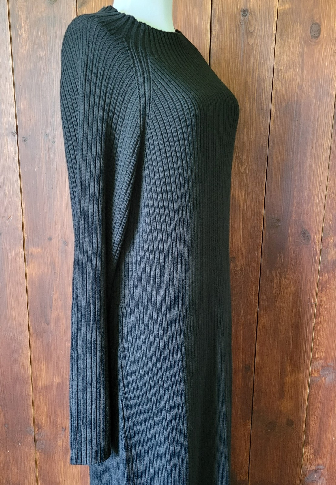 Vintage Coldwater Creek Direct Sweater Dress Women L Black Ribbed Maxi Sunburst
