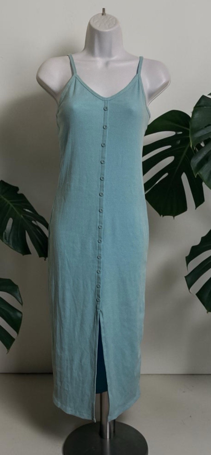 Women Active Usa Lt Blue Cotton Blend MIDI Casual Dress Sz M