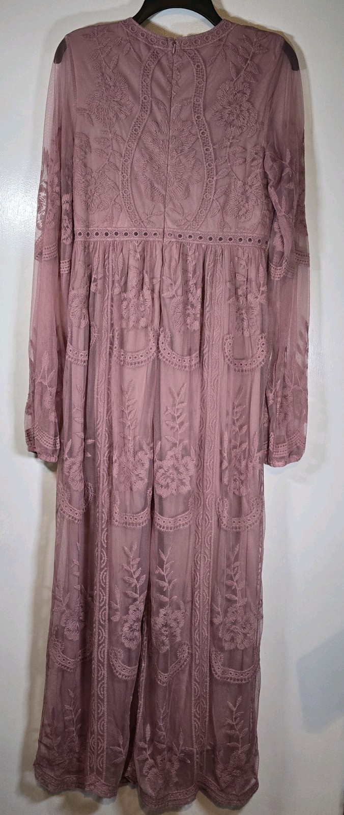Pink Blush Womens Dusty Rose Mauve Embroidered Mesh Lined Maxi Dress Med
