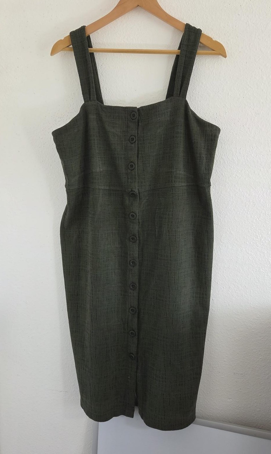 Madewell Texture & Thread Button-Front Tank Dress in Olive Green Size Medium