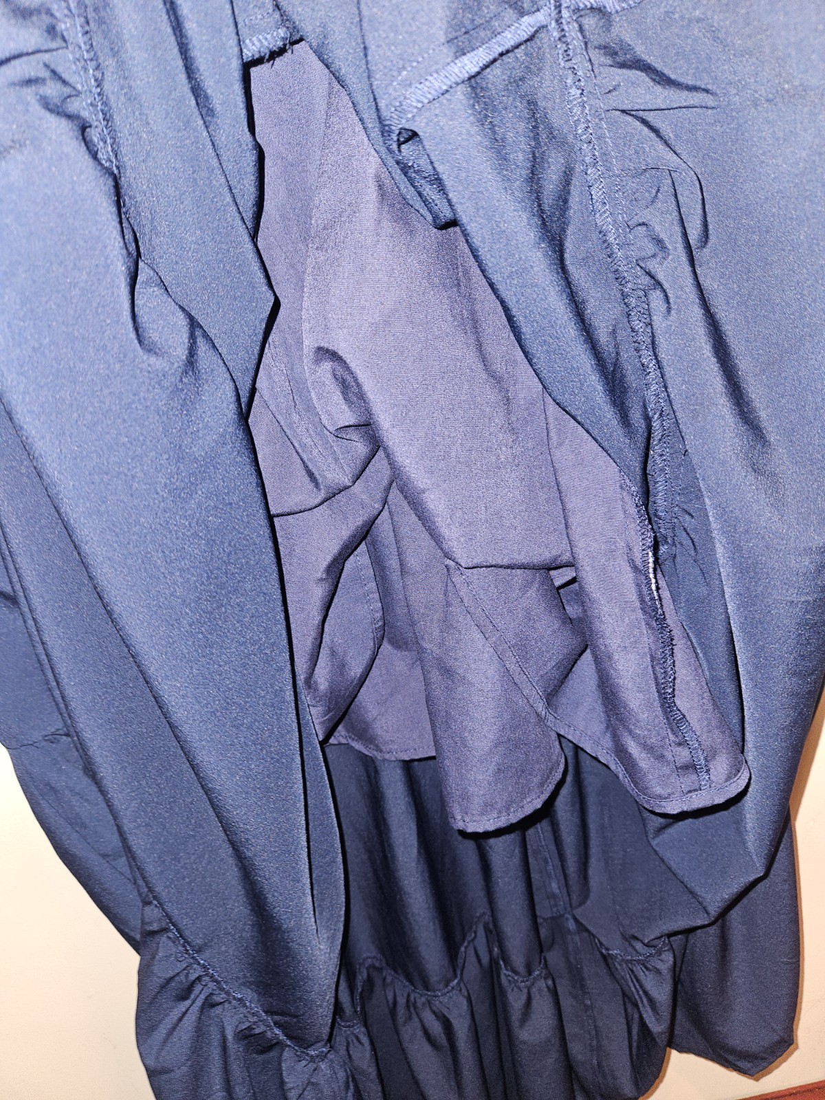 Entro Blue Solid V-Neck Puff Sleeve Tiered Maxi Dress M Elastic Waist Pullover