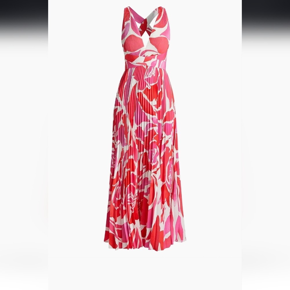 Milly Pink, Red & White Floral Pleated Maxi Dress Size 6