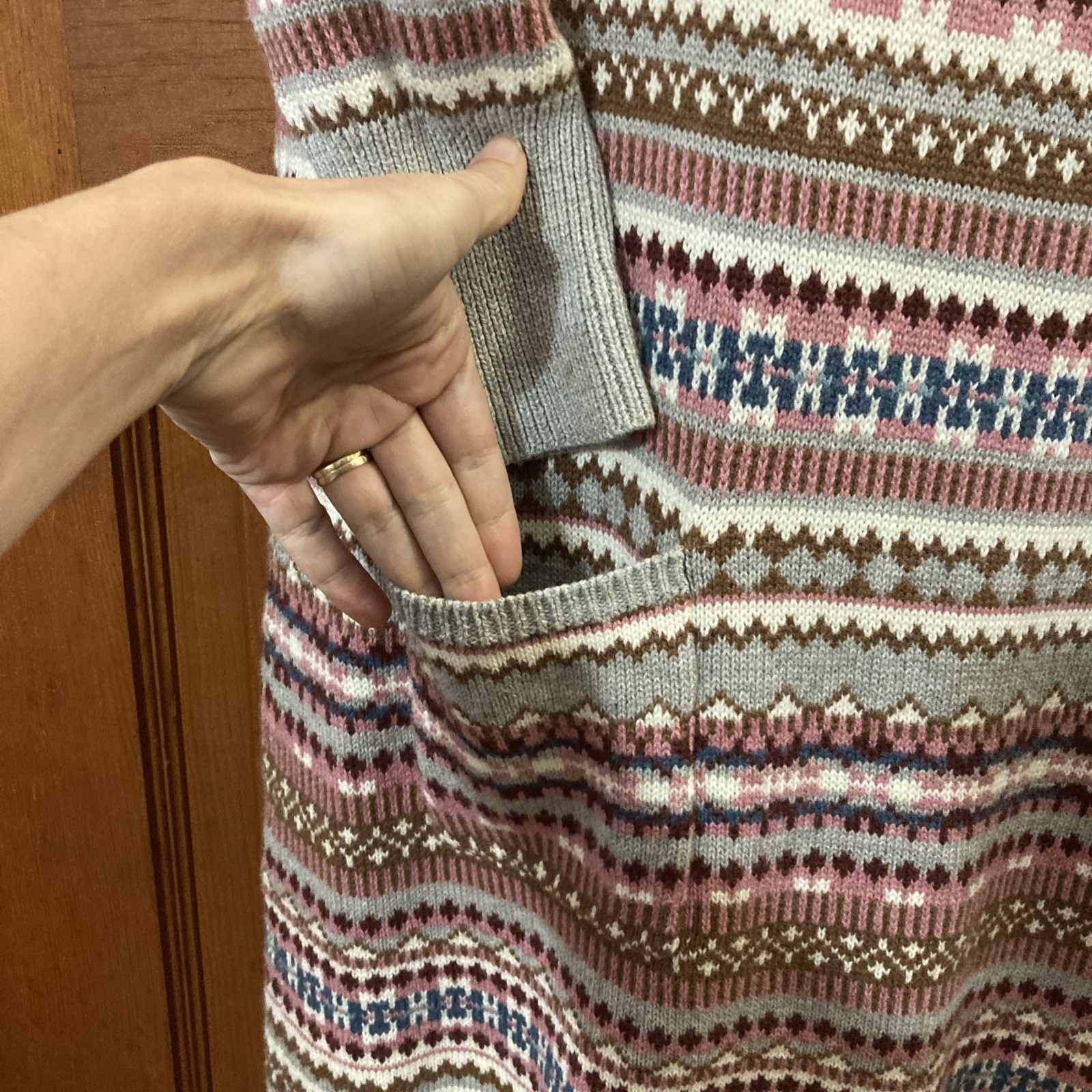 Sundance Elise Lighthouse Fair Isle Wool Knit Dress Sz XL Sweater Dress Nordic ￼