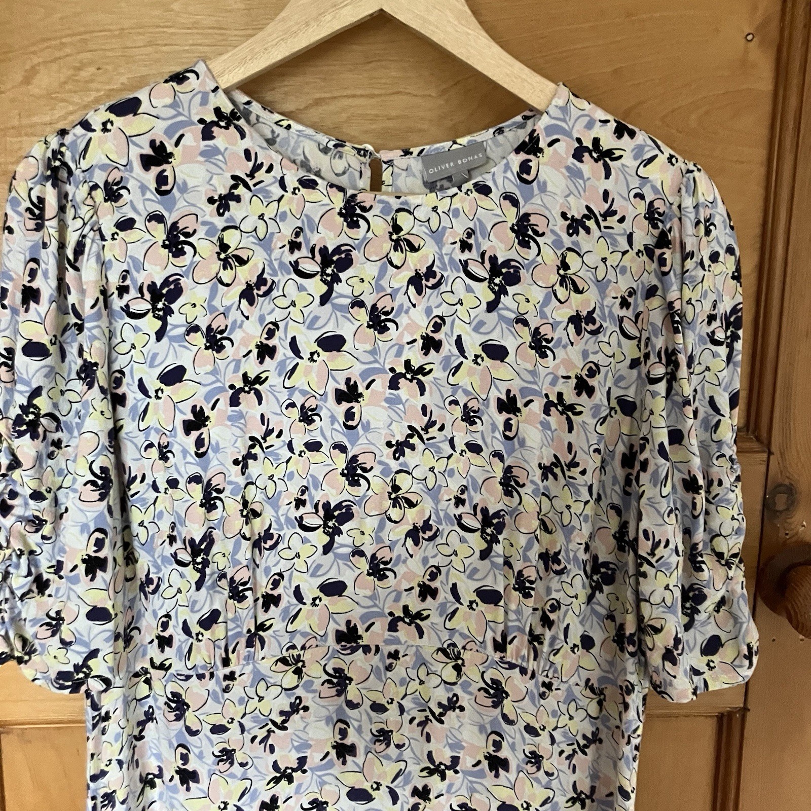 Oliver Bonas Pastel Floral Viscose Midi Dress (UK 14) VGC