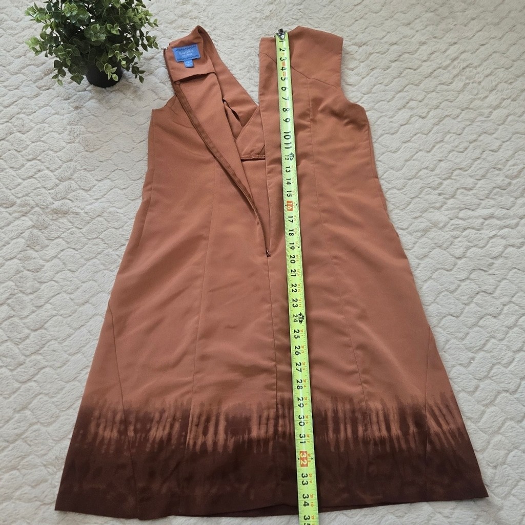 Simply Vera Wang Burnt Orange Burnt Brown Trim Sleeveless V-Neck Dress, Size 4