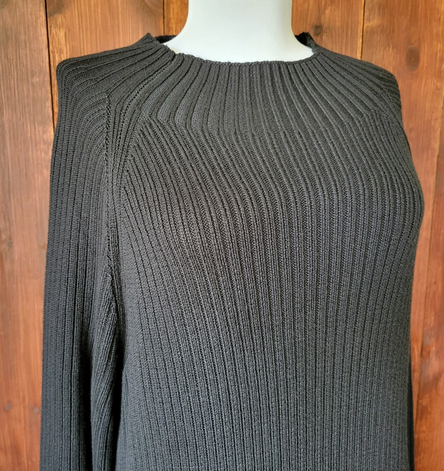 Vintage Coldwater Creek Direct Sweater Dress Women L Black Ribbed Maxi Sunburst