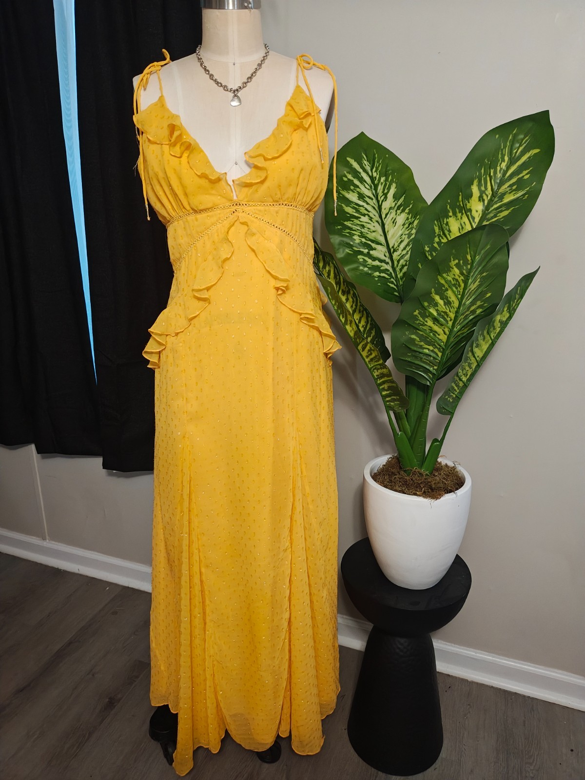 Lovers and Friends Janet Gown Golden Yellow Ruffle Maxi Size M