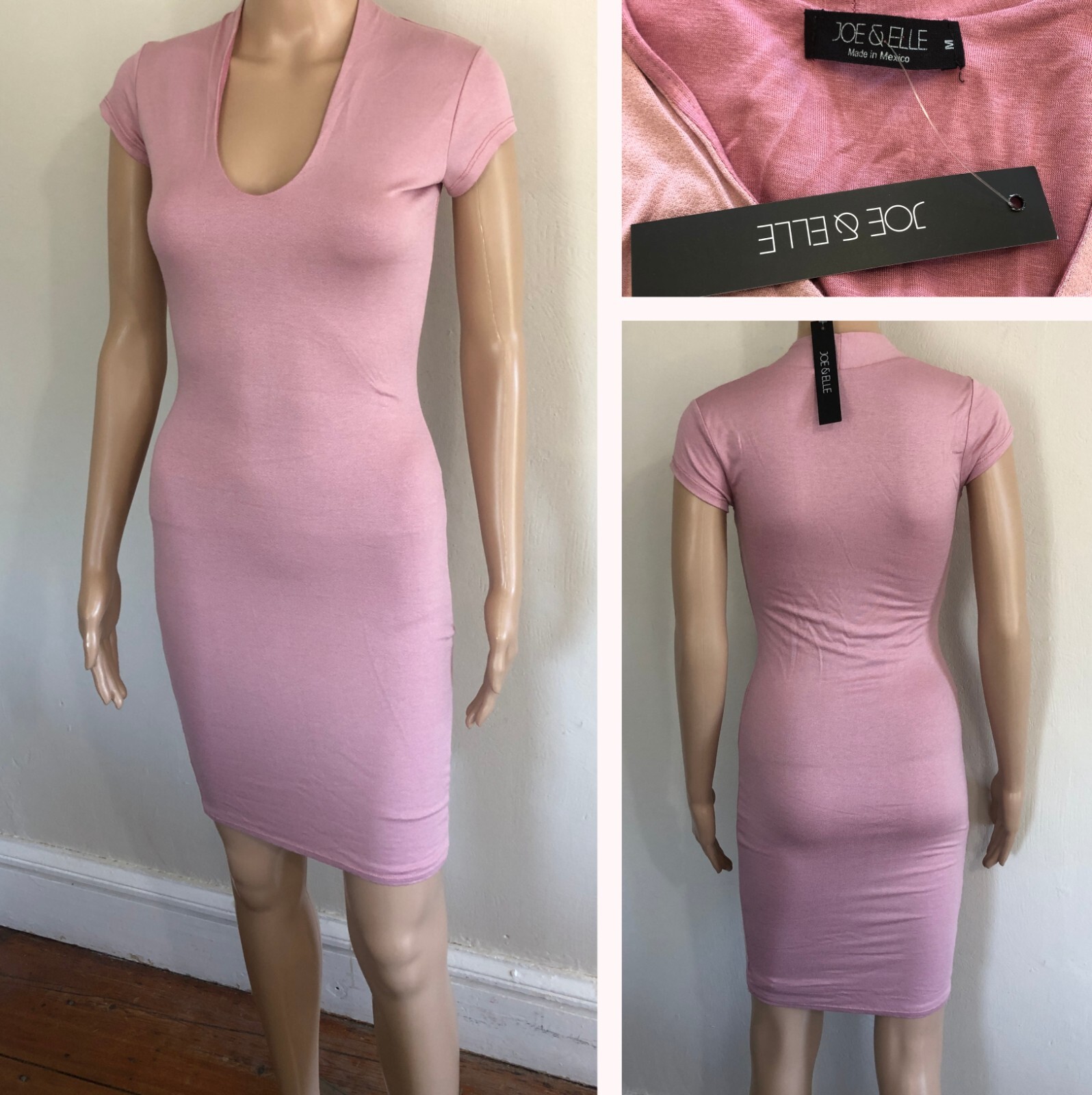 Sexy Joe & Elle Bodycon Mini Dress Sz M NWT Pink Stretch Knit