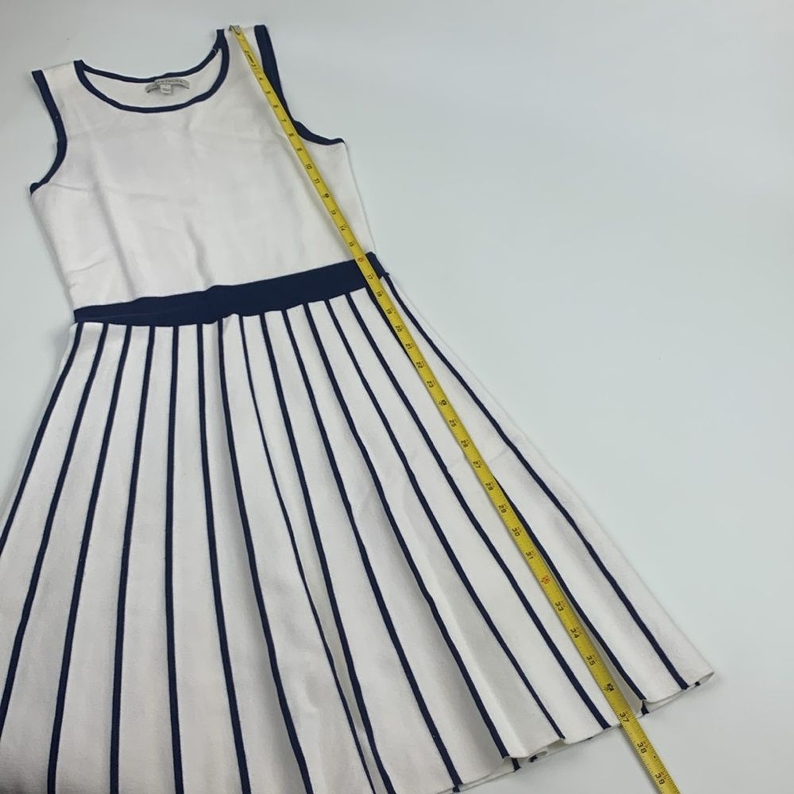 41 Hawthorn White Navy Blue Pleated Sundress Size Small Stretch