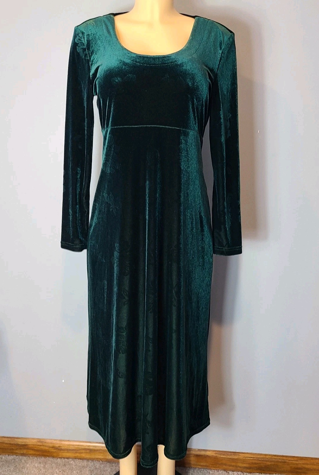 Ren Faire Velvet Midi Dress Sz 12P Jewel Green Empire Waist Dark Fairy Grunge