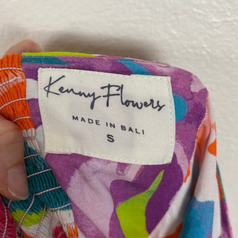 Kenny Flowers Tropical Tie Front Smocked Flowy Vacation Resort Midi Dress Small