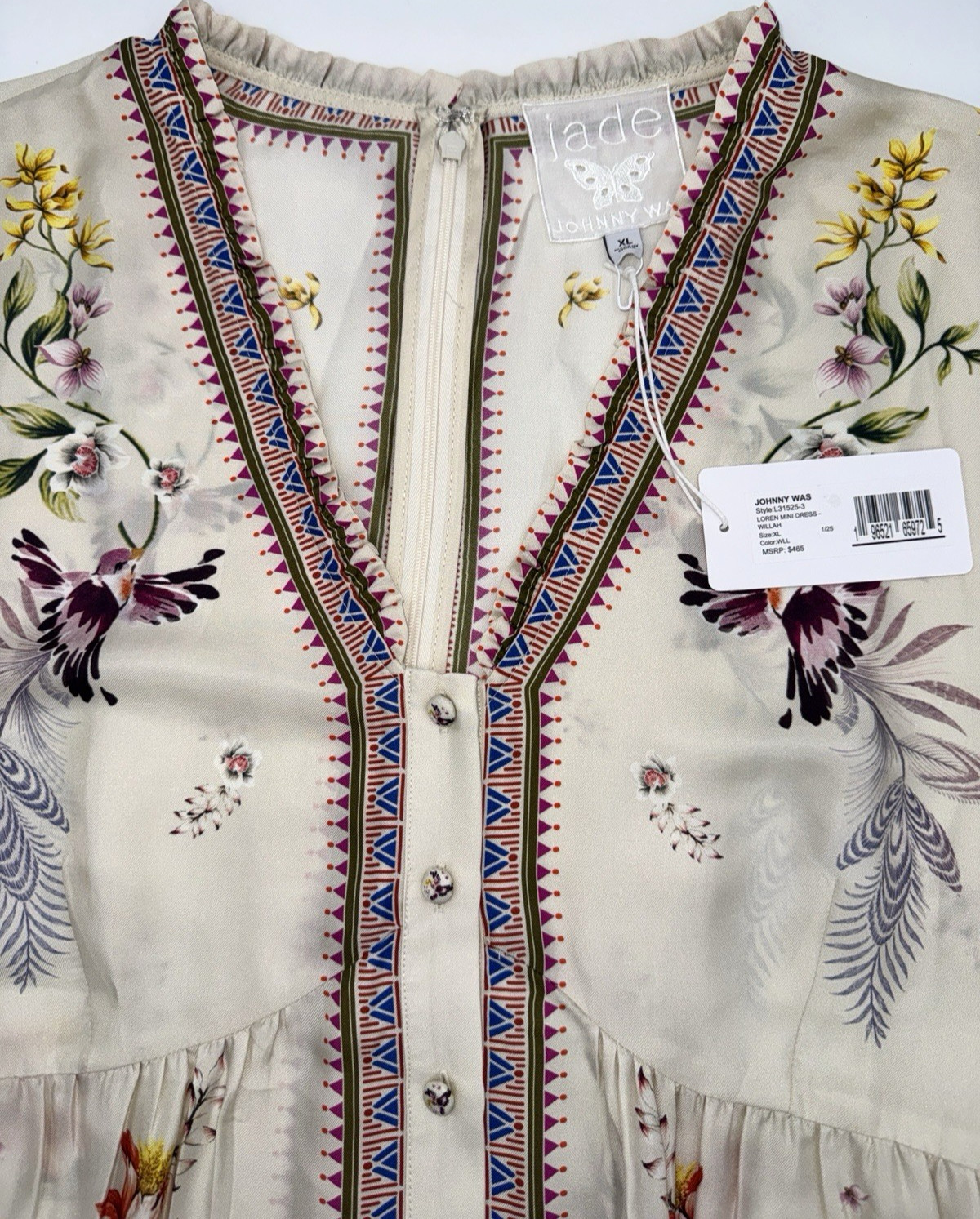 Johnny Was Silk Blend Loren Dress Willah Multi Floral White XL; NWT