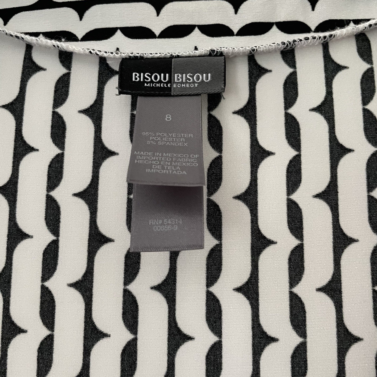 Bisou Bisou Women Size 8 Black Patterned Chain Link Midi Wrap Dress