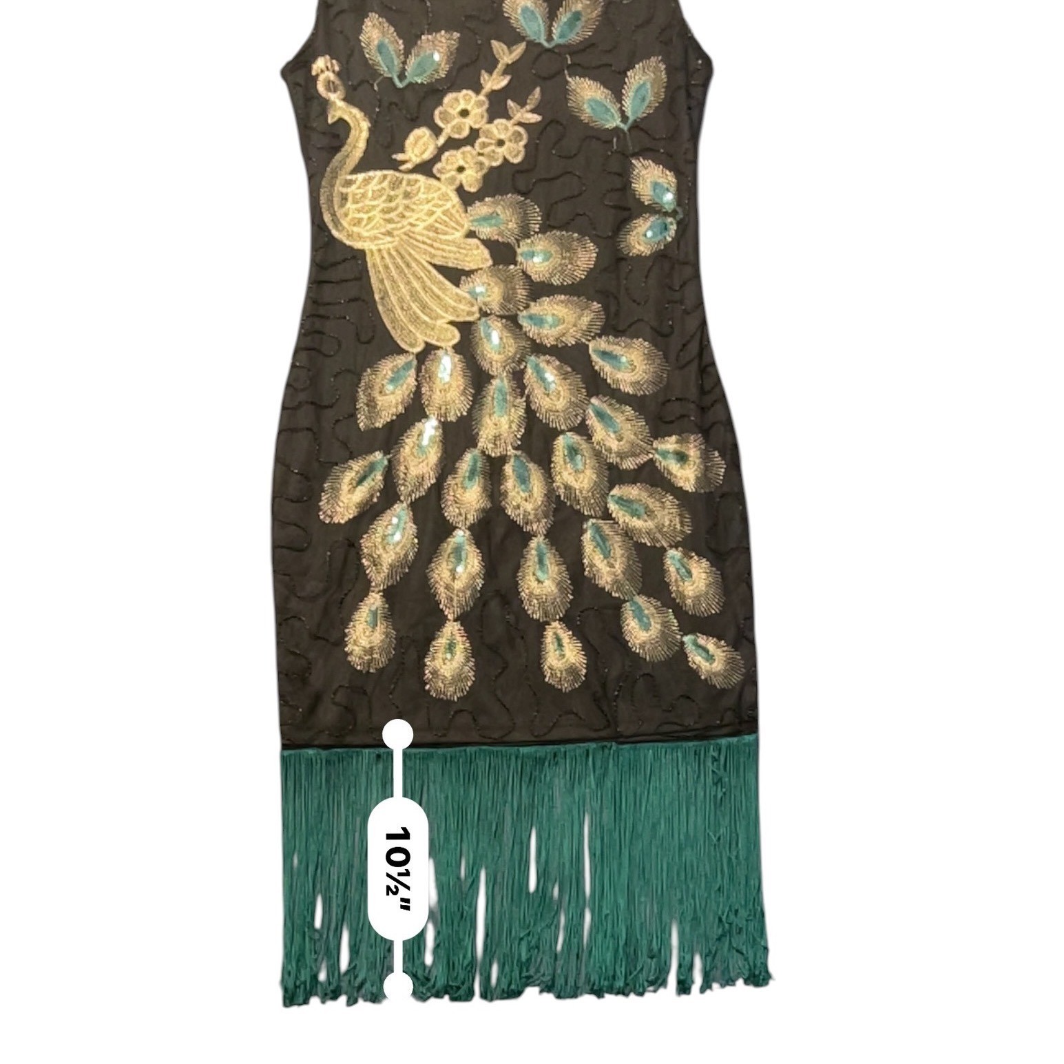 Vintage Style Peacock Beaded Flapper Dress Green Fringe Gatsby Party Costume