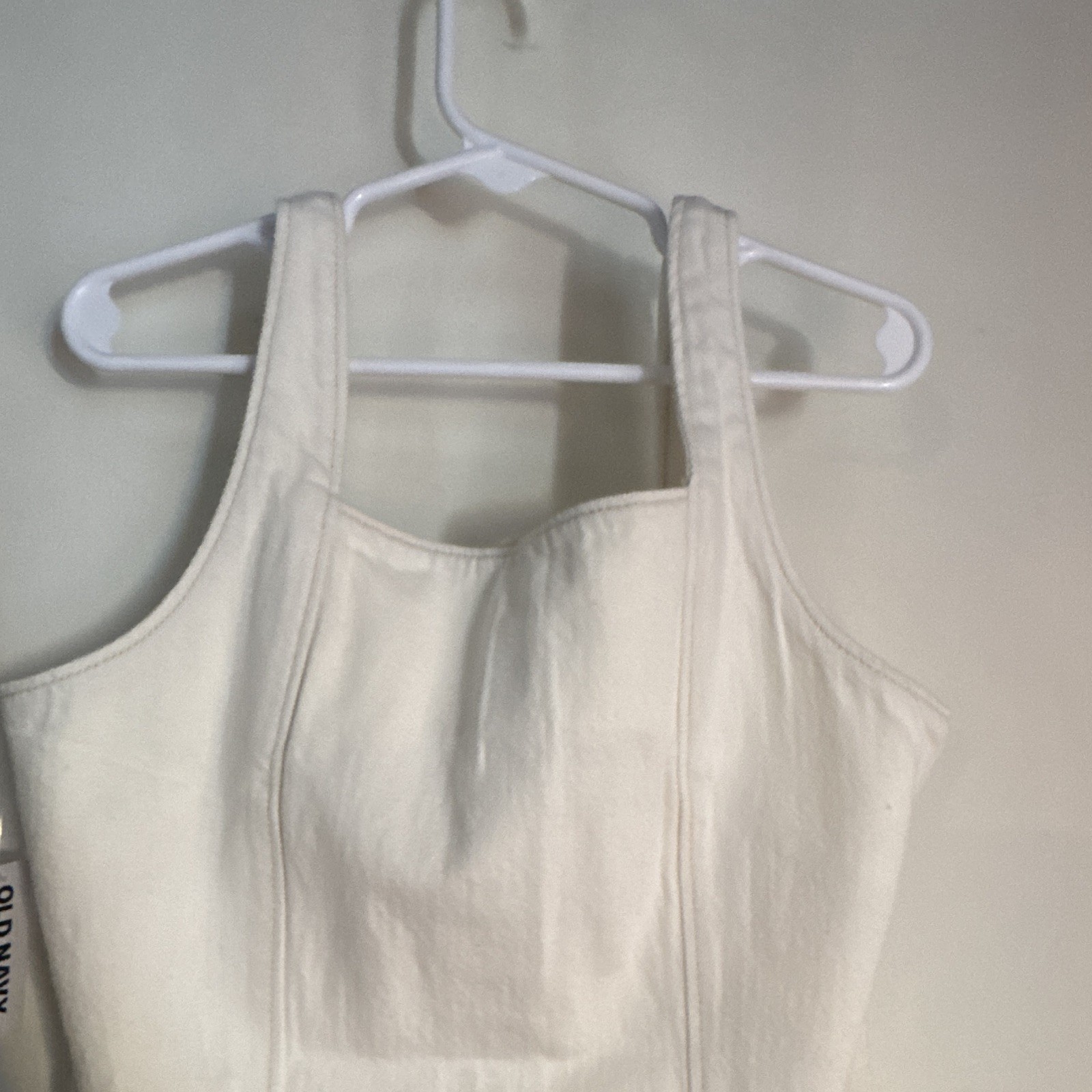 Old Navy White Cotton Denim Button-Front Square Neck Mini Dress Pockets M