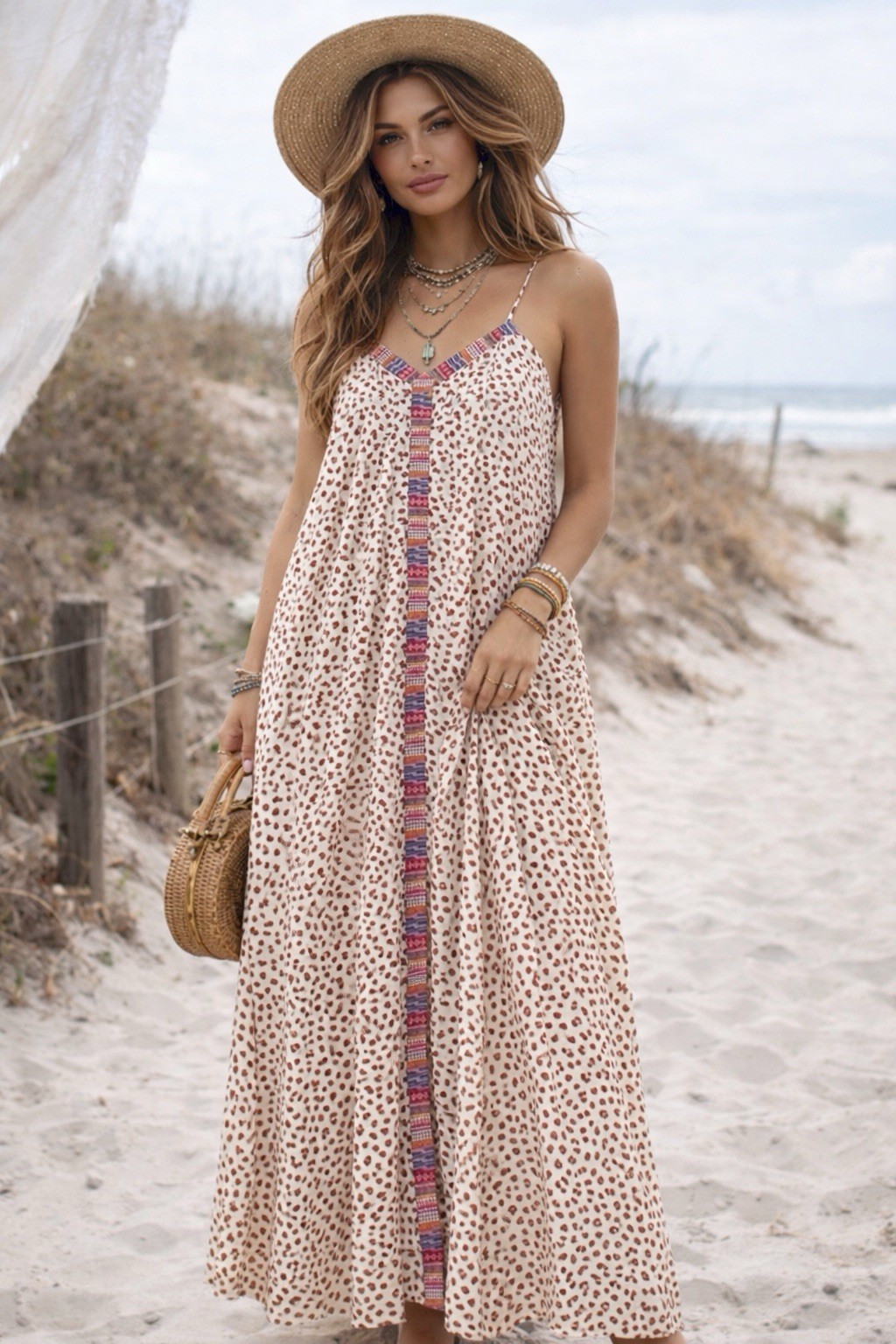 NWT Savanna Jane Maxi Dress Sz S Beige Animal Print Bohemian Aztec Embroidery