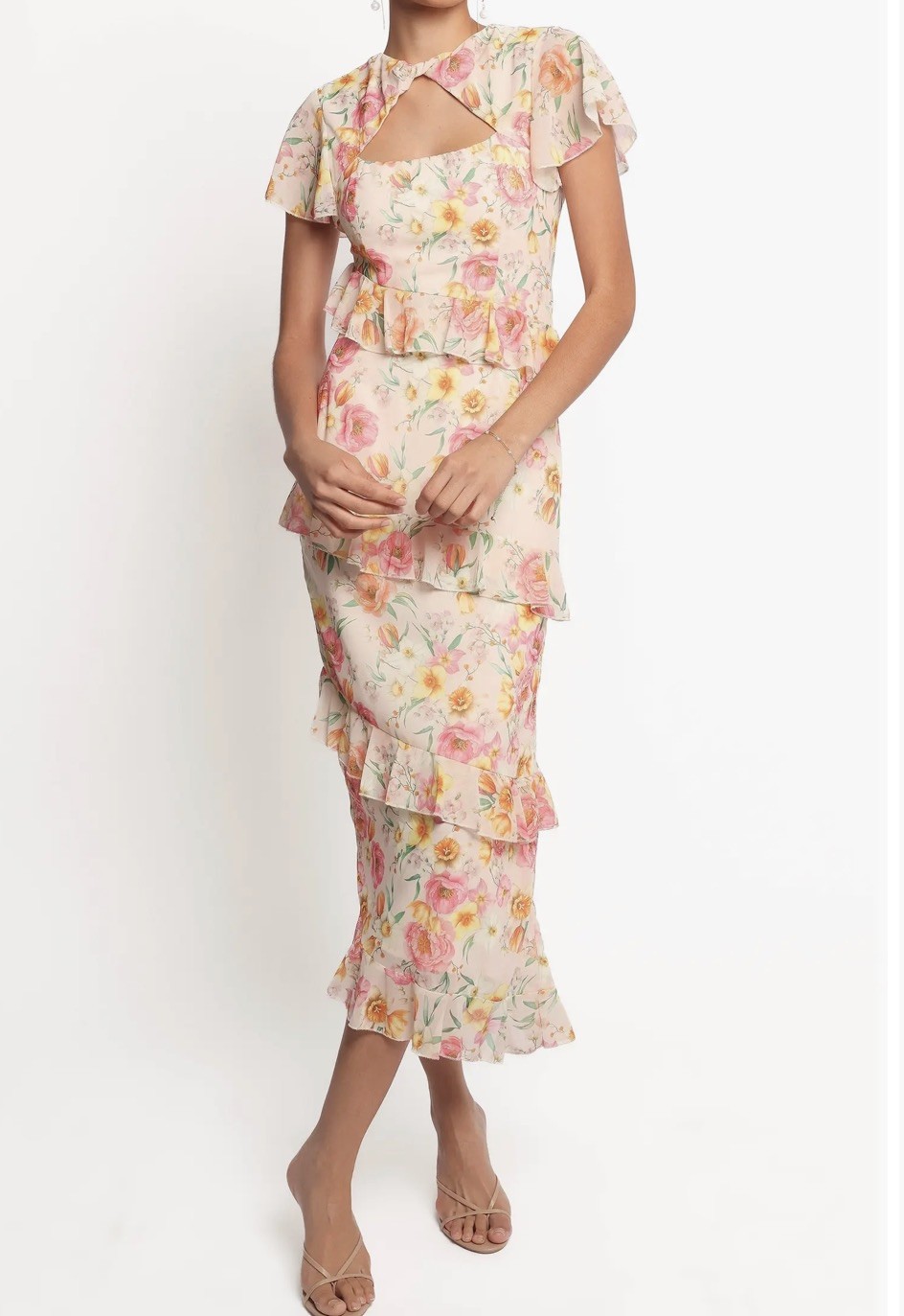 NWOT Petal and pup Leila Maxi Dress Floral Peony’s Print Ruffle Size 2