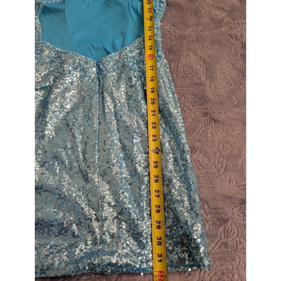 RYANTH Blue Sequin V Neck Mini Dress Sparkly Party Cocktail NEW