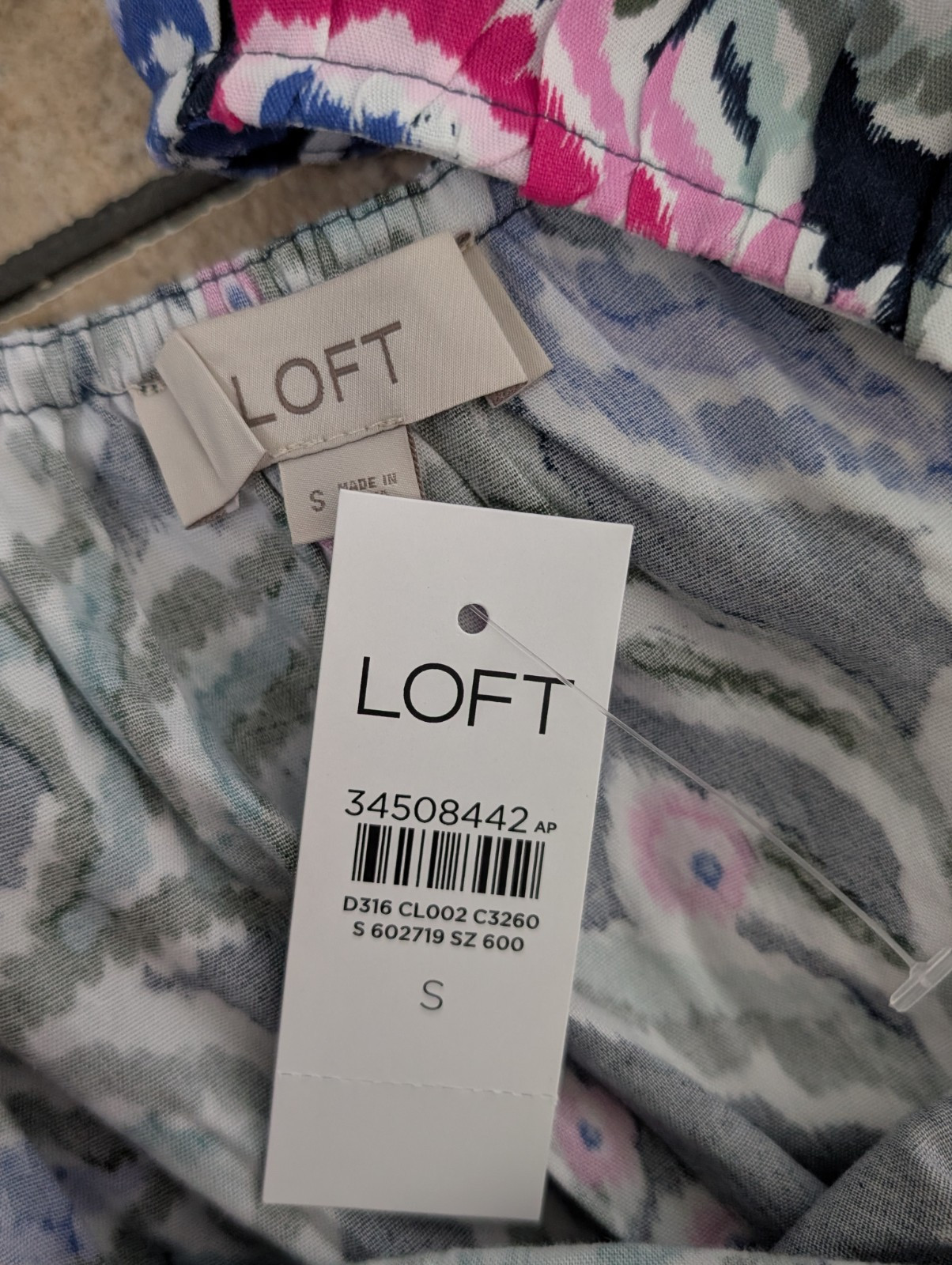 LOFT Floral Ruffle Square Neck Midi Dress women’s size S Pom Pom Resort Wear