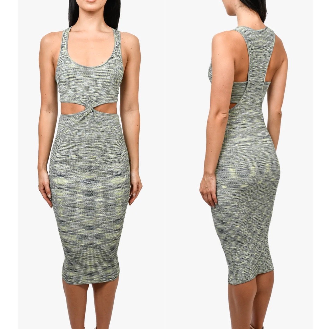 Jonathan Simkhai Colleen Midi Dress Medium Rib Knit Cut Out Basil Space