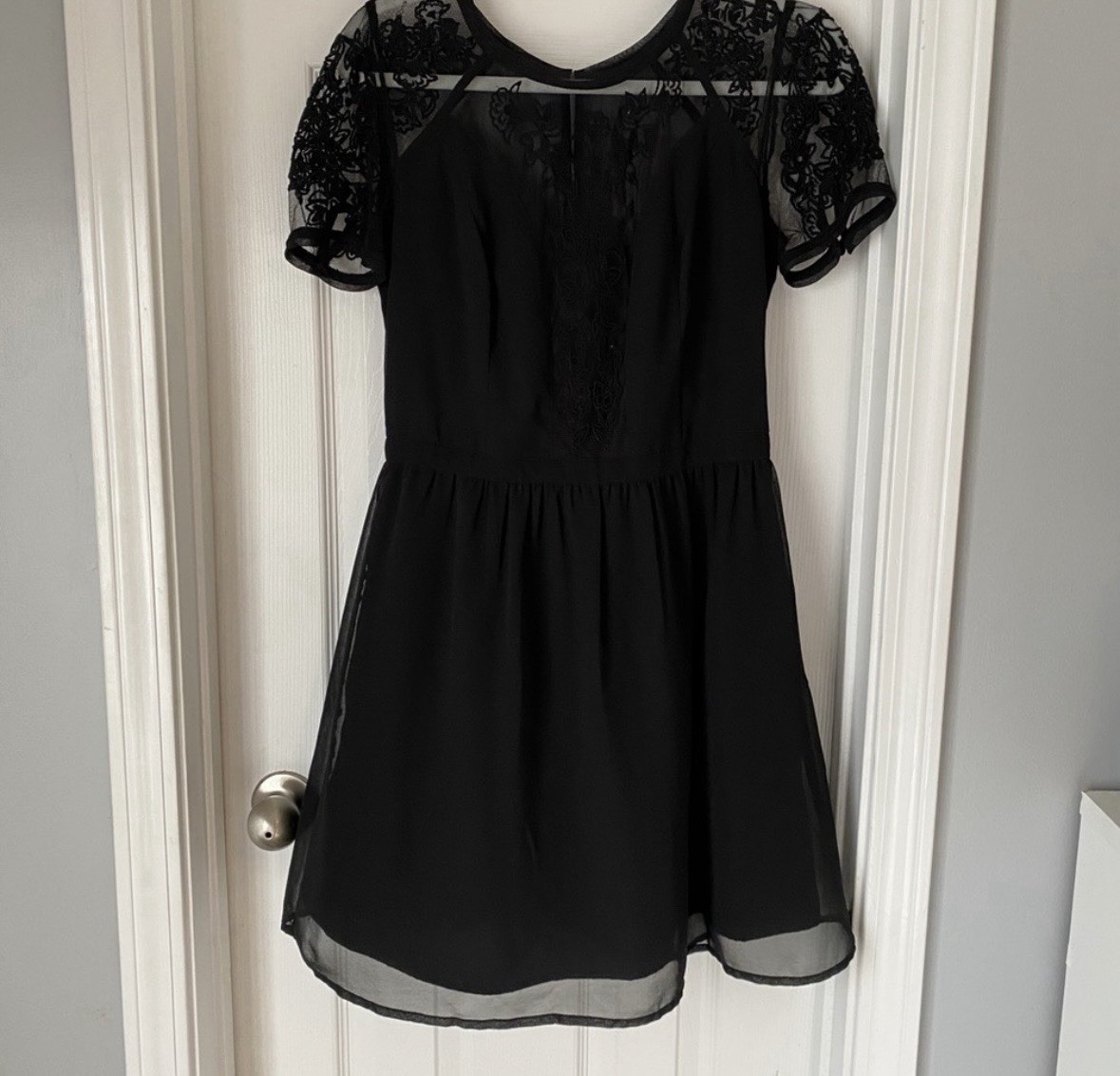 Kimchi Blue Black Lace Sheer Fit & Flare Round Neck Dress 8