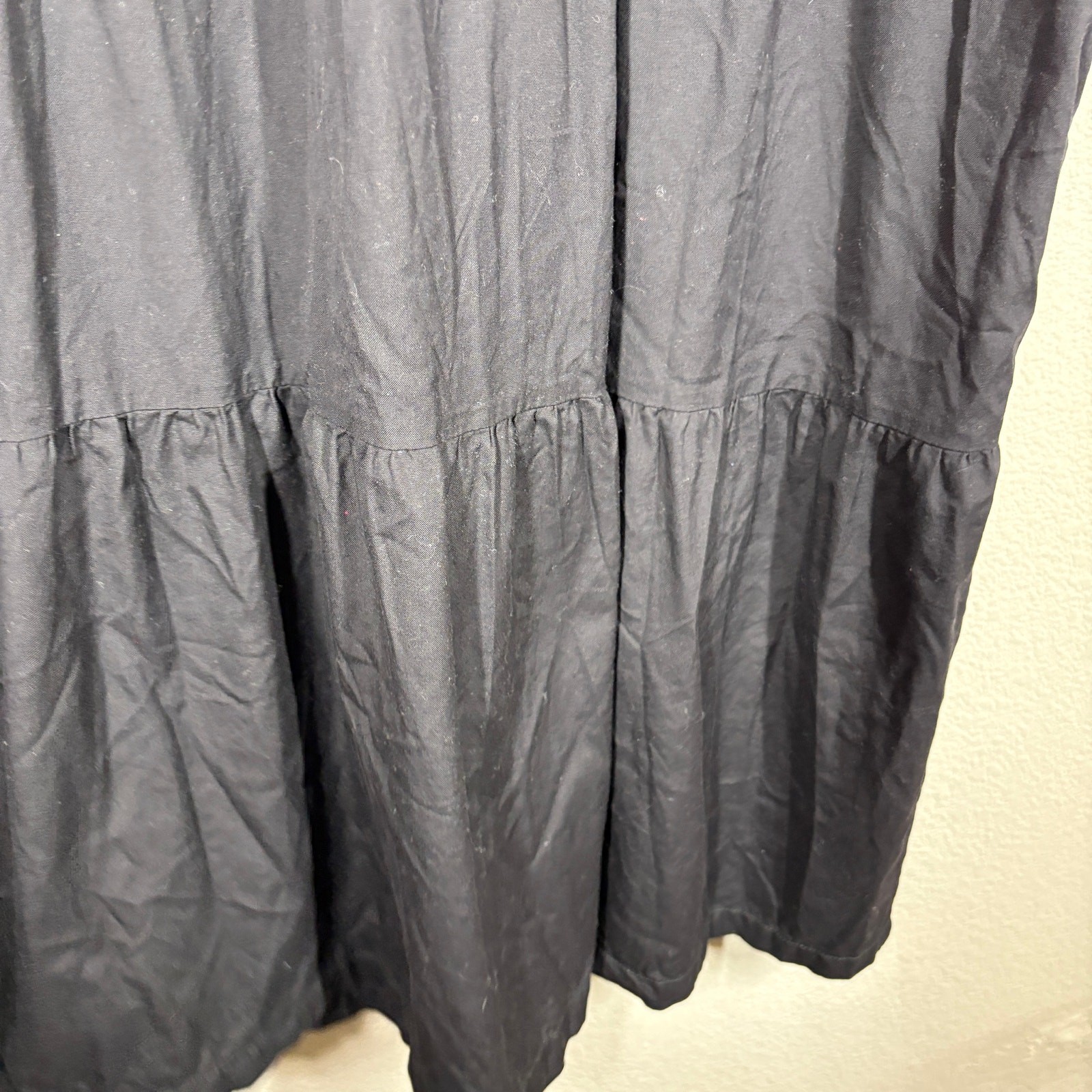 Everlane Small Mock Neck Tiered Midi Dress Black Cotton Side Pocket
