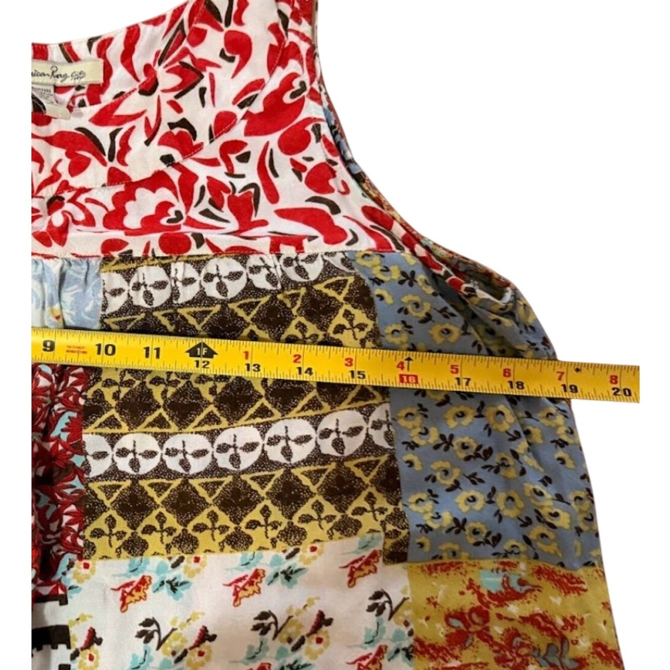 American Rag Patchwork Boho Swing Dress Sleeveless Ruffle Hem Small
