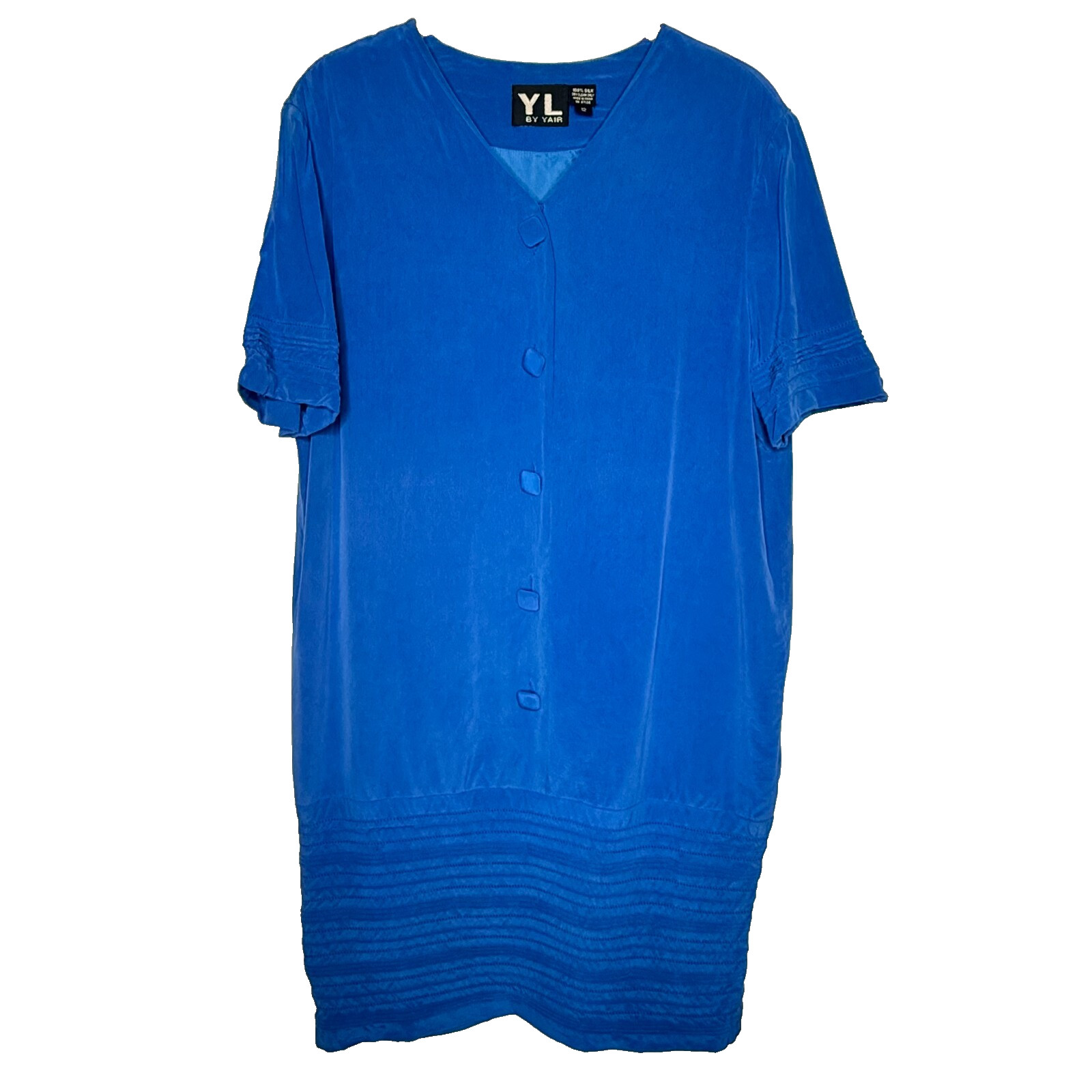 YL By Yair Women’s Turquoise Silk Sheath Dress Size 12 Knee Length 80’s Vtg