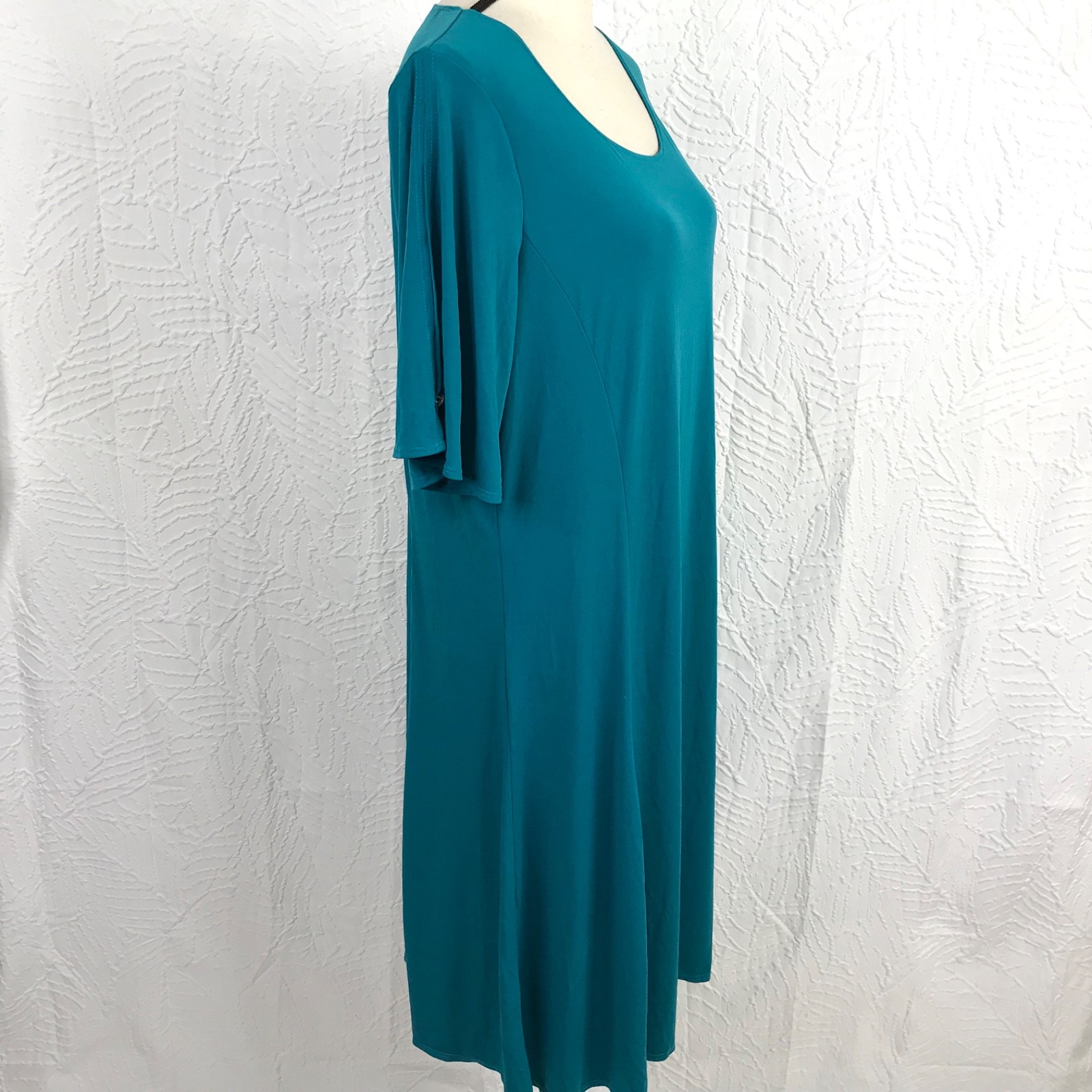 Susan Graver Turquoise Liquid Knit Dress Size L Minimalist Capsule Pullover