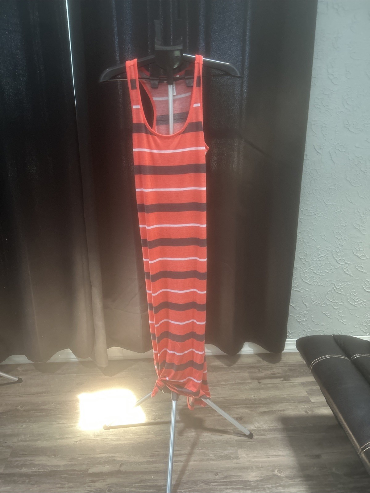 Woman’s Ambiance Apparel Tank Top Dress Size S Orange Black And White Stripped