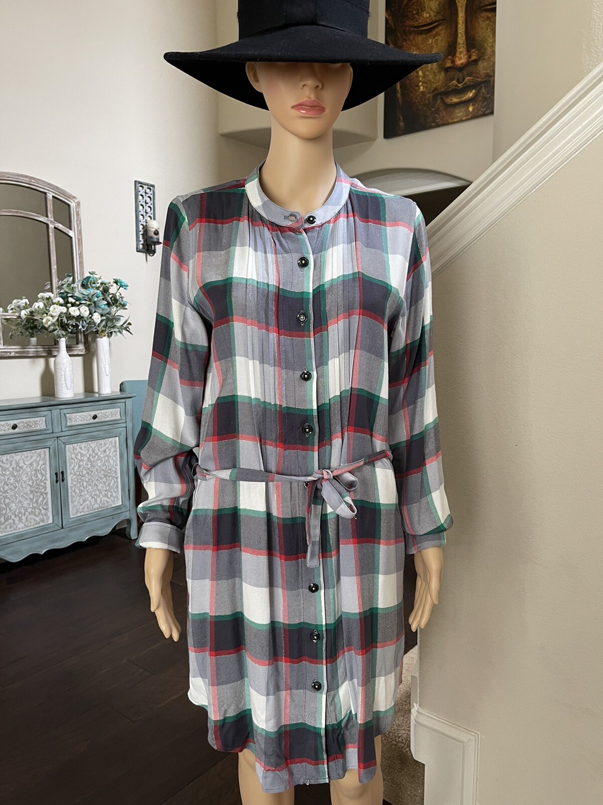 Matilda Jane Women’s Coming To Town Plaid Shirt Dress Size S Red Green White EUC