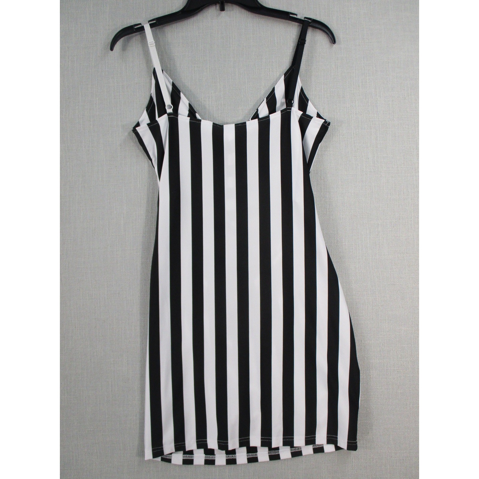 Womens Black White Vertical Stripe Tie Front Cutout Mini Dress Sleeveless