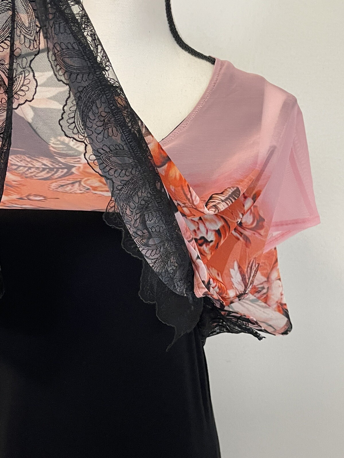 Harmony Shift Dress Womens 14 Floral Short Sleeve Black Round Neck N104