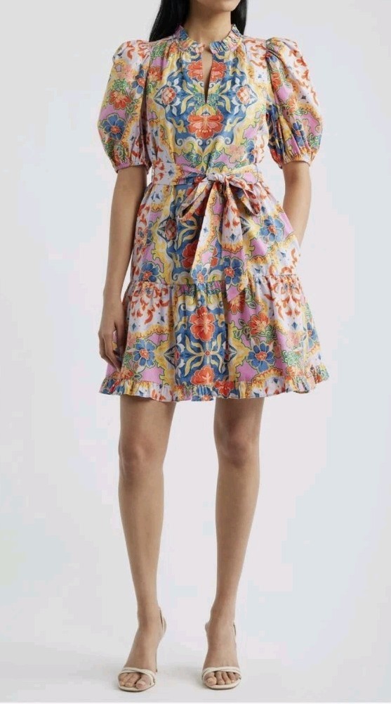 Vince Camuto Puffy Sleeve Print Mini Dress Size 0