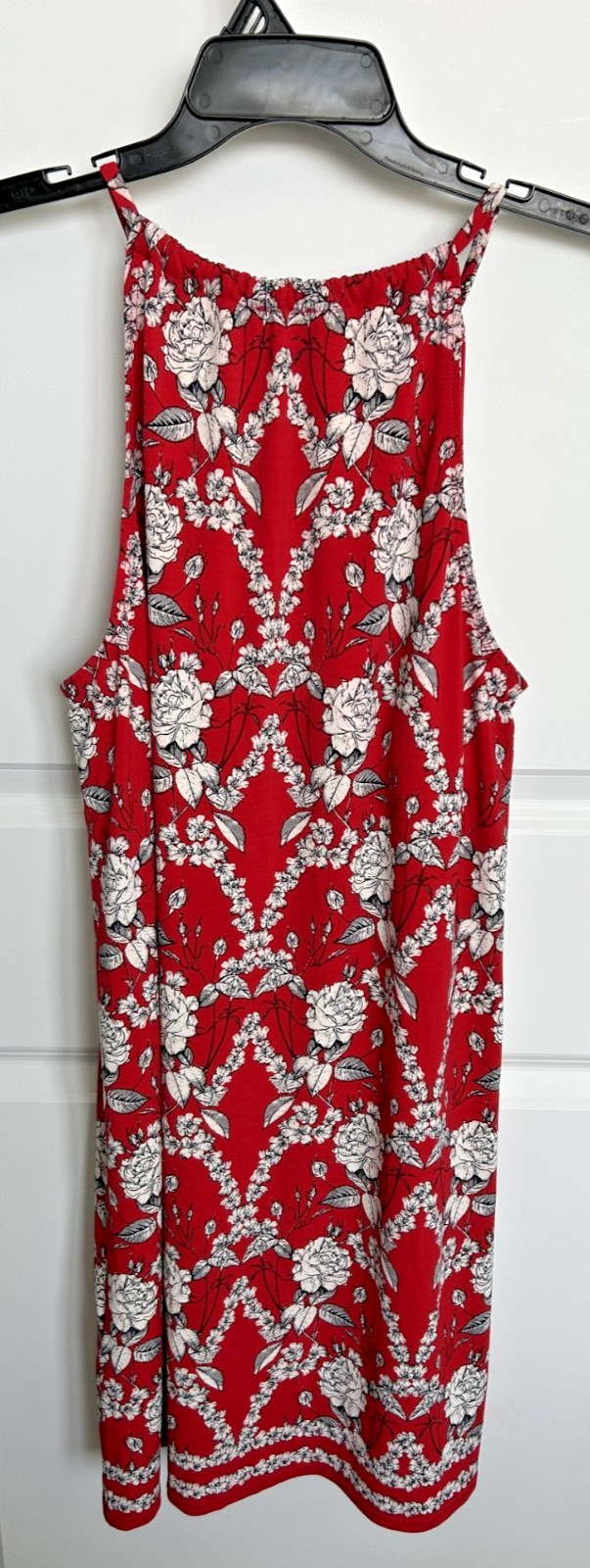 NWT Max Studio Dress Large L Sleeveless Floral Red Gray Black White $98 NEW